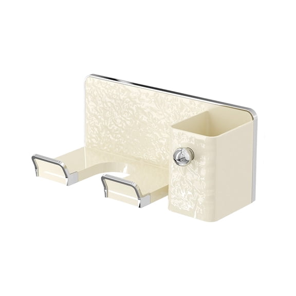 Yellow No-Drill Wall Mount Hair Dryer Holder With Storage Basket For Bathroom Shower Organization Space Saver 12Inch