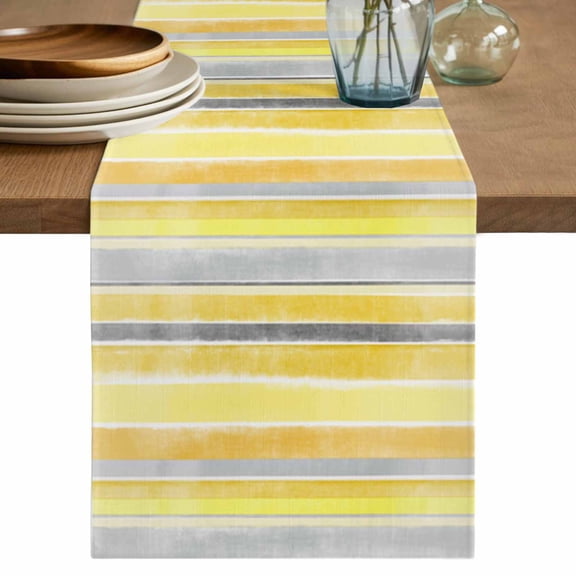 Yellow Nordic Style Stripes Short Table Runner 36 Inches Long,Yellow Gray Texture Cotton Linen Table Runners Dresser Scarves,Fabric Tabletop Scarf Furniture Cover for Home Dinner Party Decor 13"x36"