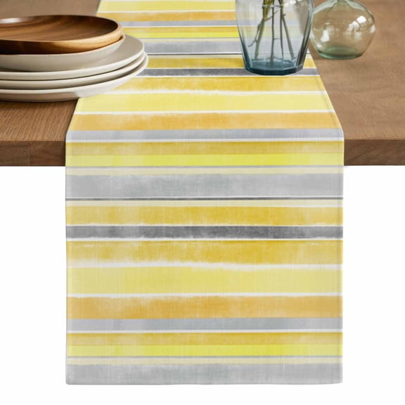 Yellow Nordic Style Stripes Table Runner, Yellow Gray Texture Washable Cotton Linen Table Runners 36 Inches Long, Dresser Scarf Runner for Nightstand/End Tables/Round Tables 13''x36''