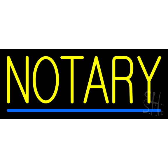 Yellow Notary Blue Line LED Neon Sign 10 x 24 - inches, Black Square Cut Acrylic Backing, with Dimmer - Bright and Premium built indoor LED Neon Sign for Defence Force.