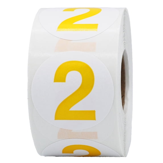 Yellow Number 2 Circle Stickers | 1.5" Inches Round | 500 Pack
