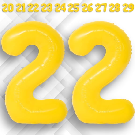 Yellow Number 22 Foil Balloon 40 inch - Helium or Air Fill Mylar Metallic Macaron Balloons - 22nd Birthday Party, Anniversary, Corporate Event Decor