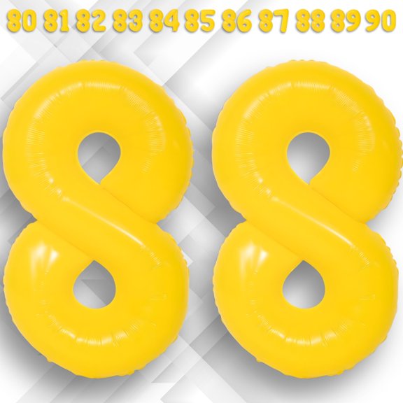 Yellow Number 88 Foil Balloon 40 inch - Helium or Air Fill Mylar Metallic Macaron Balloons - 88th Birthday Party, Corporate Event Banquet Decorations