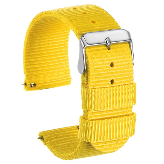 Yellow Nylon Watch Band 22mm Width Durable Nylon Strap with Silver Buckle, Canvas Watchband