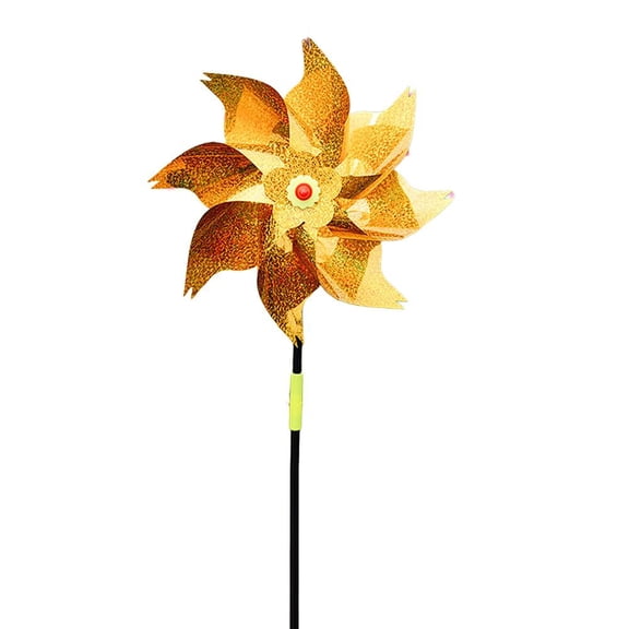 Yellow Octagonal Laser Bird Deterrent Windmill, Reflective Pinwheel for Yard Garden Balcony Farm Orchard Decor, Outdoor Bird Repellent Device