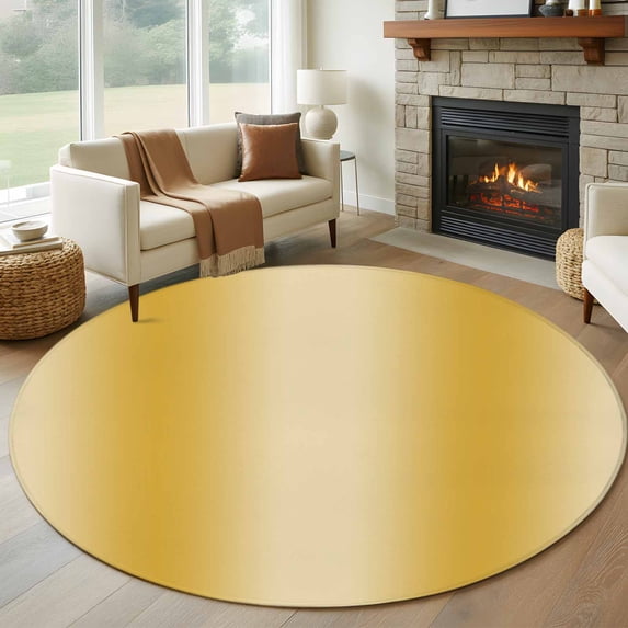 Yellow Ombre 8ft Round Rug, Farmhouse Yellow Gradient Modern Art Non-Skid Rubber Backing Large Area Rugs - Living Room Bedroom Home Office, Indoor Floor Mat Carpets Washable Rug
