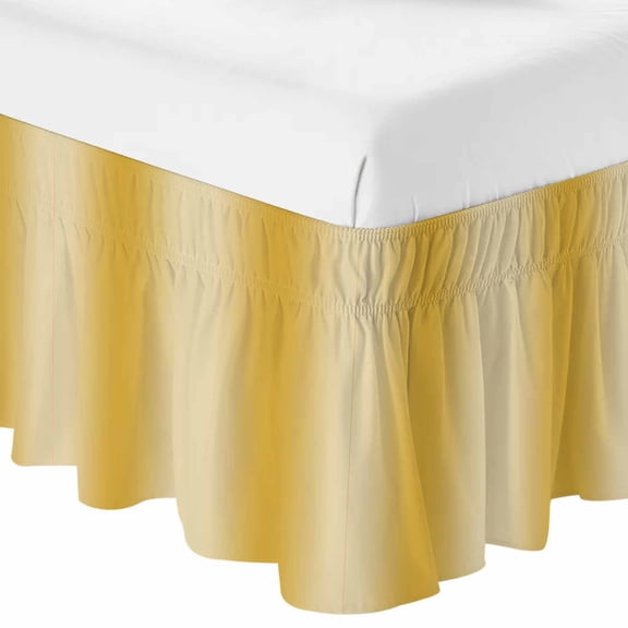 Yellow Ombre Bed Skirt King Size 16 Inch Drop, Adjustable & Elastic Wrap Around Bed Skirts Pleated Luxury Dust Ruffles For Twin Full Queen Cal King Base Beds, Modern Abstract Art Farmhouse Gradient