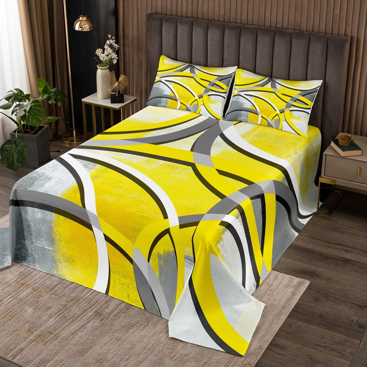 Yellow Ombre Coverlet King Size Modern Art Aesthetic Bedding Set, Grey ...
