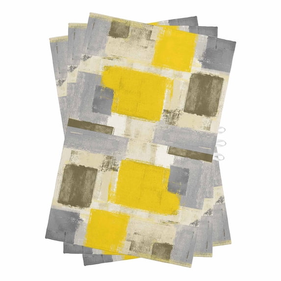 Yellow Ombre Kitchen Towels Set of 3, Water Absorbent Dish Towel, Rustic Chic Abstract Gradient Plaid Art Decorative Hand Towels - Quick Drying Cloth for Cooking Baking, 18x28 Inch