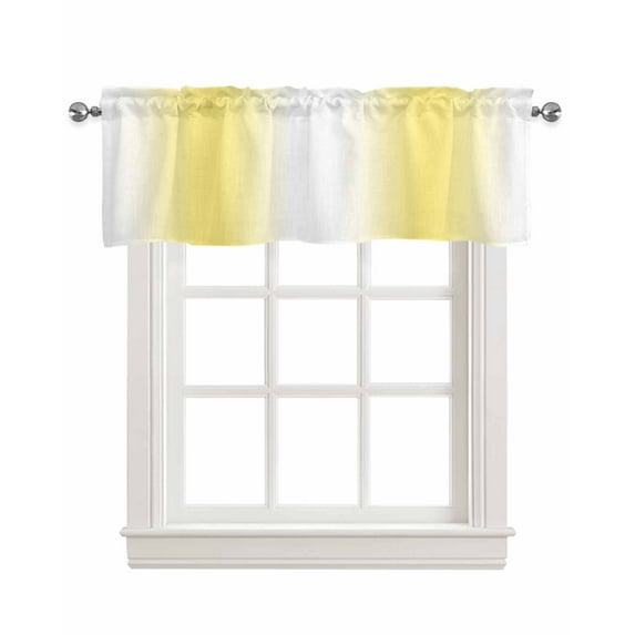 Yellow Ombre Kitchen Valances for Windows Farmhouse Linen Window Valance Curtain for Living Room Window Treatment Farmhouse Modern Art Valance Rod Pocket Topper Drape, 54 x 18 Inch