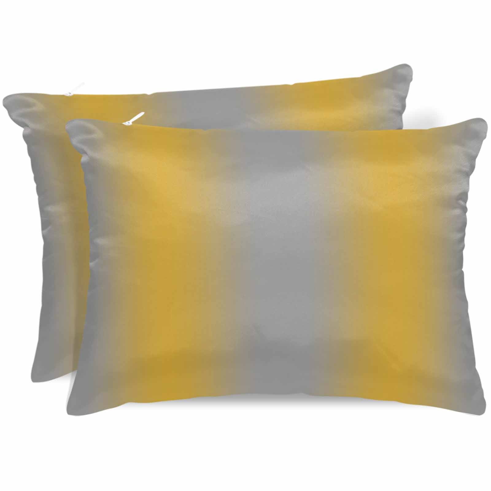 Yellow Ombre Pillow Cases Standard Size Set of 2, Smooth Satin Pillowcase for Hair and Skin, Grey Modern Art Farmhouse Decorative Cooling Bed Pillow Covers with Zipper, 20x26 Inches