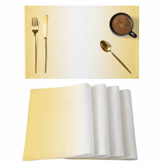Yellow Ombre Placemats Set of 4, Cotton Linen Fabric Place Mats, Modern Gradient Abstract Art Washable Decorative Table Mats Protector for Home Kitchen Dining Wedding Party Coffee Tables