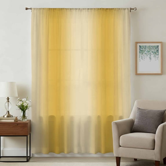 Yellow Ombre Sheer Curtains 45 Inches Long, Modern Abstract Art Farmhouse Gradient Light Filering Curtains, Breathable Simi Curtain Privacy Drapes for Kitchen Bathroom Small Window Treatment