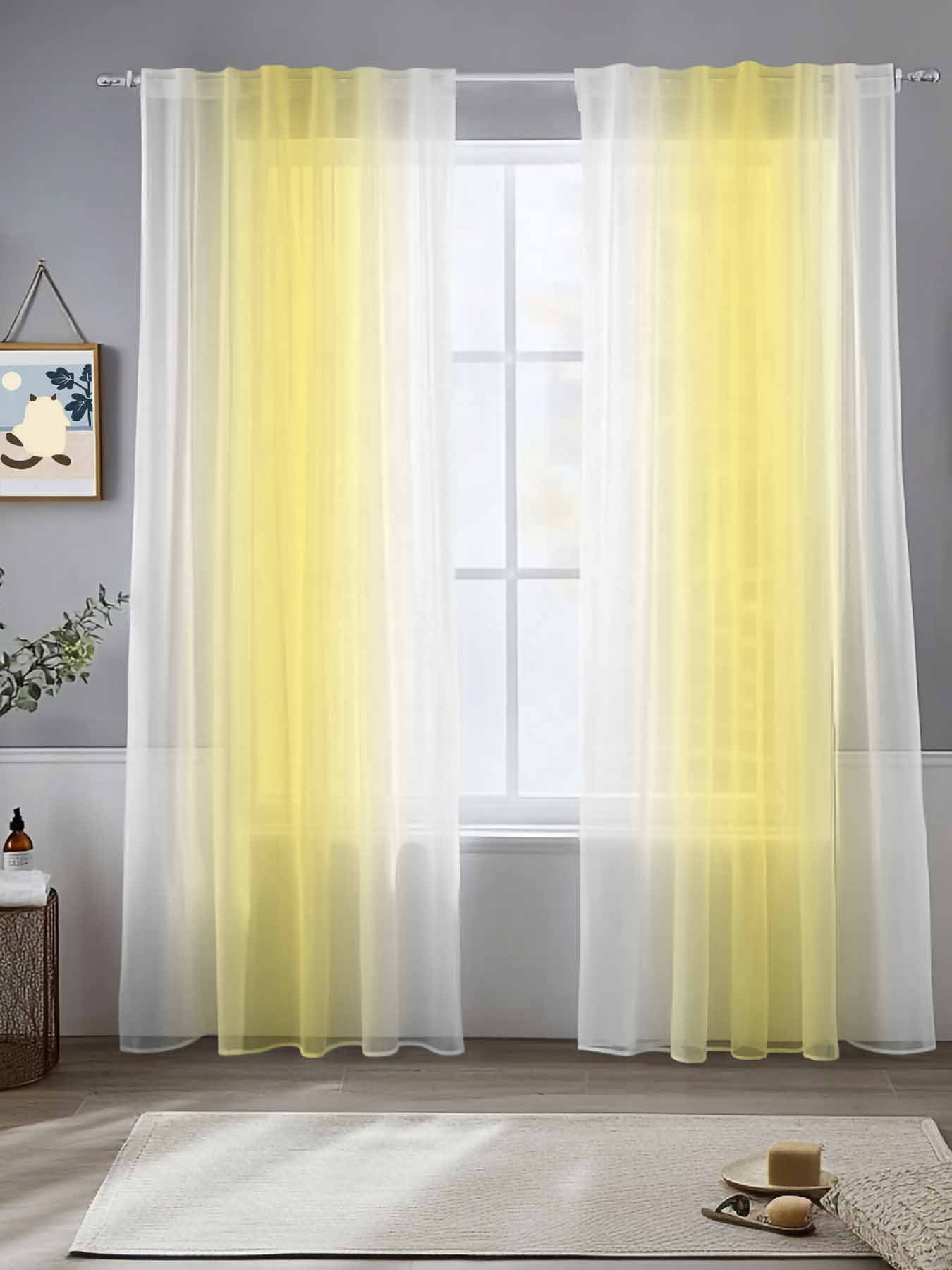 Yellow Ombre Sheer Curtains for Living Room Bedroom Farmhouse Modern ...