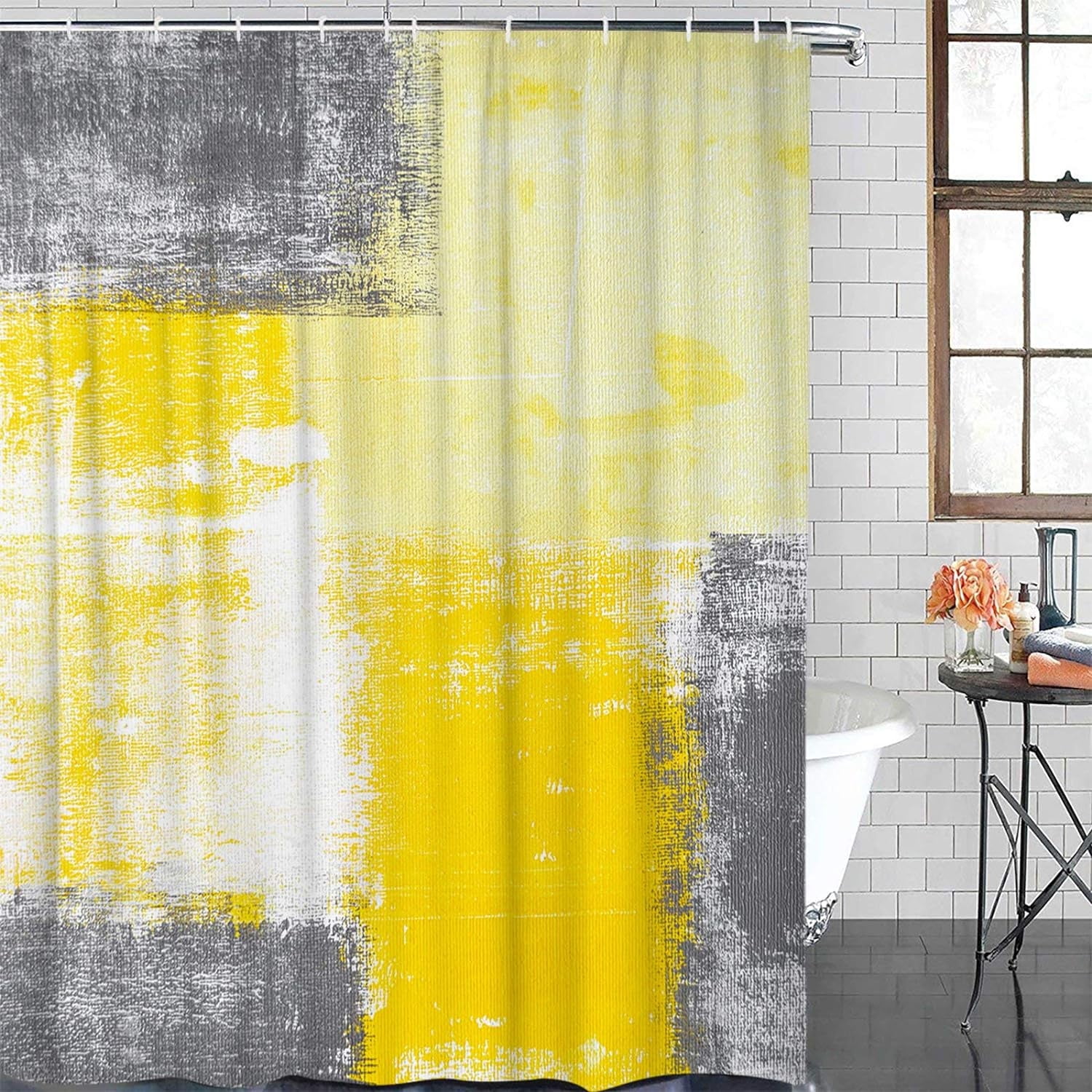 Yellow Ombre Shower Curtain Lightweight Gold Grey Yellow Shower Curtains with 12 Hooks Yellow Abstract Art Waterproof Bath Curtain for Bathroom,Mustard Yellow Grey Bathtub Decor 36 X 72 Inch