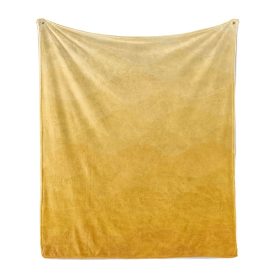 Yellow Ombre Soft Flannel Fleece Throw Blanket, Retro Simplistic Color Based Design of Wavy Motif, Cozy Plush for Indoor and Outdoor Use, 60" x 80", Earth Yellow Mustard, by Ambesonne