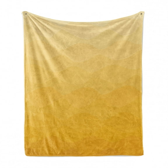 Yellow Ombre Soft Flannel Fleece Throw Blanket, Retro Simplistic Color Based Design of Wavy Motif, Cozy Plush for Indoor and Outdoor Use, 70" x 90", Earth Yellow Mustard, by Ambesonne