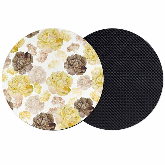Yellow Ombre Spring Floral Coasters Set of 2, Absorbent Coasters for Drinks, Summer Botanical Flowers Coaster for Desk Coffee Table Protection, Home Decor House Warming Gifts 4"
