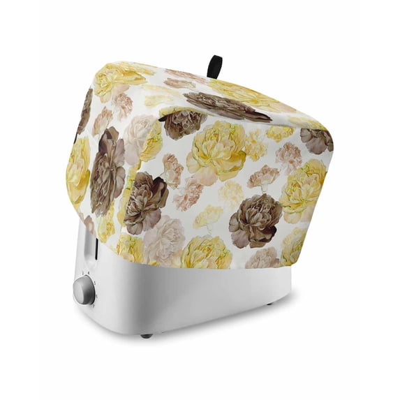 Yellow Ombre Spring Floral Toaster Cover 4 Slice, Large Kitchen Appliance Covers, Summer Botanical Flowers Toaster Oven Cover with Loop, Bread Machine Cover Polyester Dust Cover Protection
