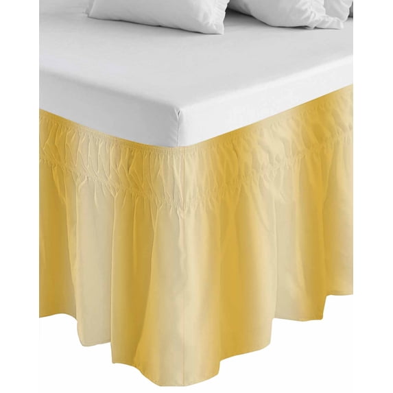 Yellow Ombre Wrap Around Bed Skirts for King Bed 16" Drop,Bed Skirt with Adjustable Elastic Belt Dust Ruffle Bed Valance for Bedroom Hotel Modern Abstract Art Farmhouse Gradient Bed Frame Cover