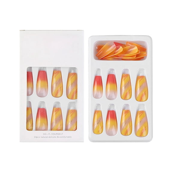Yellow On Nails French False Nail with Glitter Sequins Design Full Cover Tip Set
