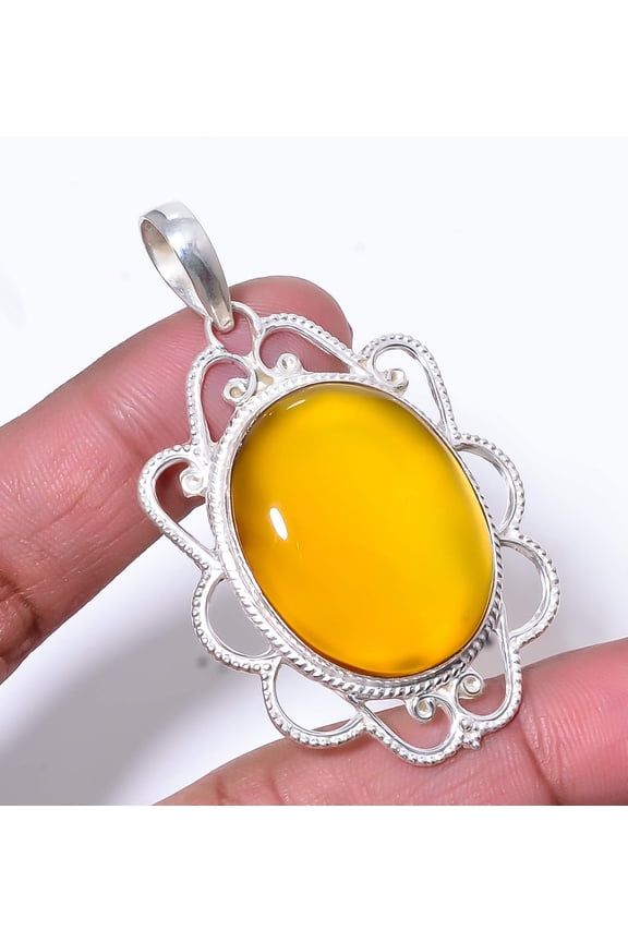 Yellow Onyx - Brazil Designer Handmade 925 Sterling Silver Pendant 2.34" P256