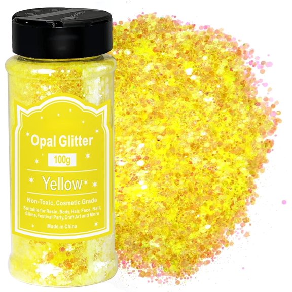 Yellow Opal Glitter 100g/3.5oz, Mixed Hexagon Chunky & Fine Craft Glitter Sequins for Epoxy Glass, Art, , Hair, , , Tumbler, Festival Party