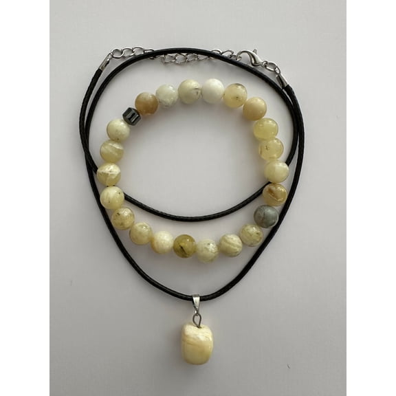 Yellow Opal Natural Stone Bracelet with Matching Necklace