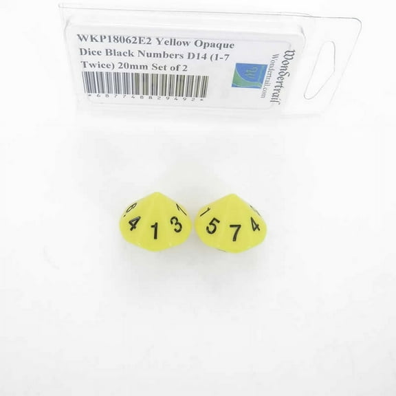 Yellow Opaque Dice with Black Numbers D14 (1-7 Twice) 20mm (25/32in) Set of 2 Wondertrail