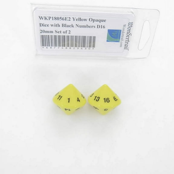 Yellow Opaque Dice with Black Numbers D16 20mm (25/32in) Set of 2 Wondertrail