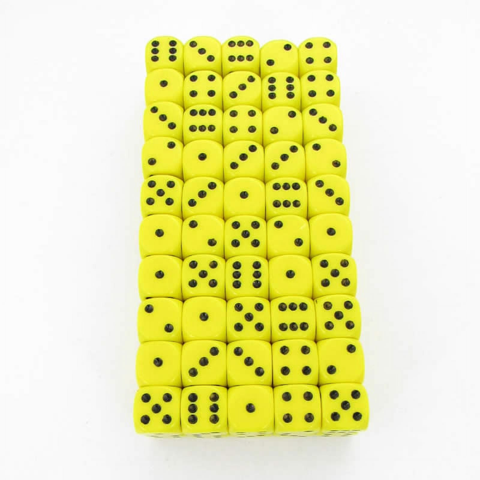 Yellow Opaque Dice with Black Pips D6 12mm (1/2in) Bulk Pack of 100 Wondertrail