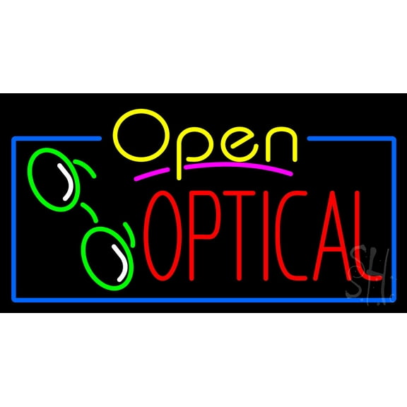 Yellow Open Red Optical Logo LED Neon Sign 20 x 37 - inches, Black Square Cut Acrylic Backing, with Dimmer - Bright and Premium built indoor LED Neon Sign for Defence Force.