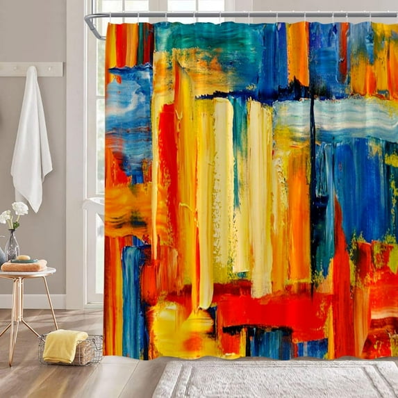 Yellow Orange Blue Shower Curtain Burnt Blue Yellow Orange Abstract Brushstrokes Oil Painting Modern Art Fabric Bathroom Decor Curtain with Hooks-72"W x 72"L (Pack of 1)
