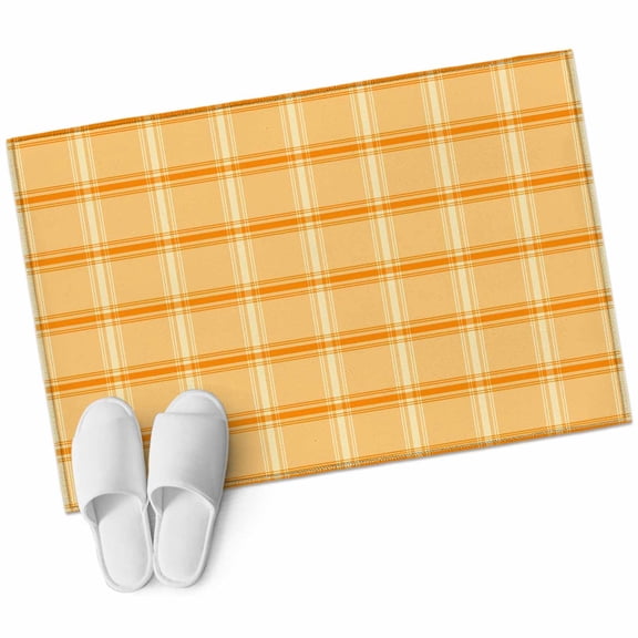 Yellow Orange Checkered Bathroom Mat 2x3 FT, Non Slip Small Kitchen Mat, Farmhouse Buffalo Plaid Striped Washable Soft Backed Front Door Throw Rug Indoor Outdoor Doormat for Entryway Sink