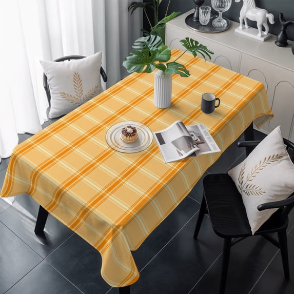 Yellow Orange Checkered Table Cloth Waterproof Tablecloths, Farmhouse Buffalo Plaid Striped Tablecloth Dining Table Cover for Kitchen Party Tabletop Outdoor, Rectangle Tablecloth 60x120 Inch