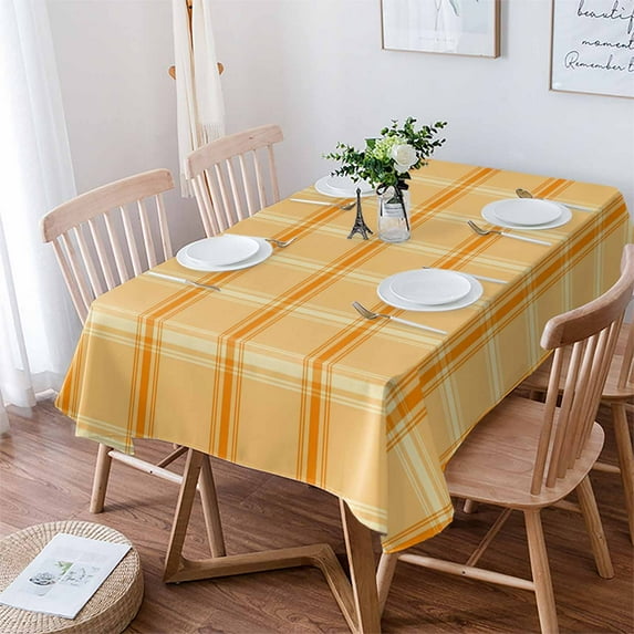 Yellow Orange Checkered Tablecloth Rectangle Table Cloth 60x84 , Waterproof Tablecloth Outdoor Table Cloth, Farmhouse Buffalo Plaid Striped Washable Table Cover for Kitchen Dining Party