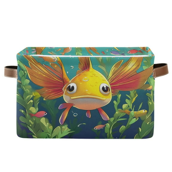 Yellow and Orange Fish Foldable Storage Basket,Canvas Fabric Foldable Storage Bins with Handles Open Home Storage Bins Boxes for Toy Book Shelf Closet Baskets