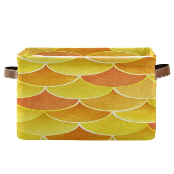 Yellow Orange Fish Scales Square Storage Bins with Handles Collapsible Containing Box 1 Pack
