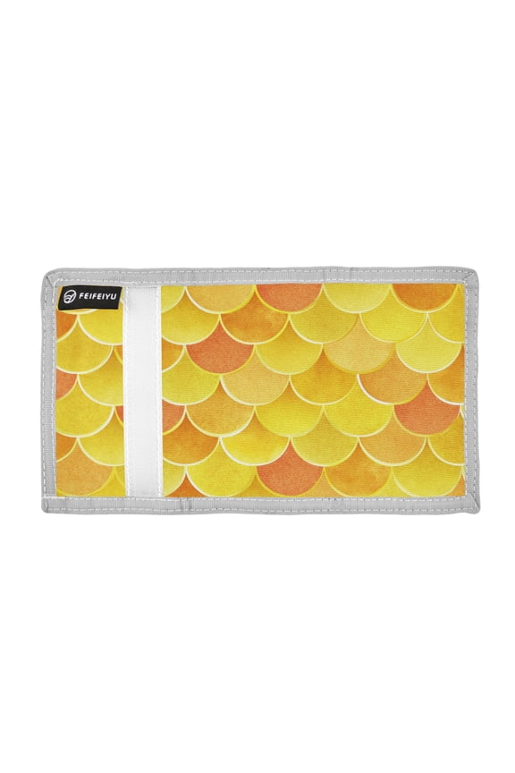 Yellow Orange Fish Scales Trifold Wallets Card Holders Coin Pockets with Lanyards Portable Unisex