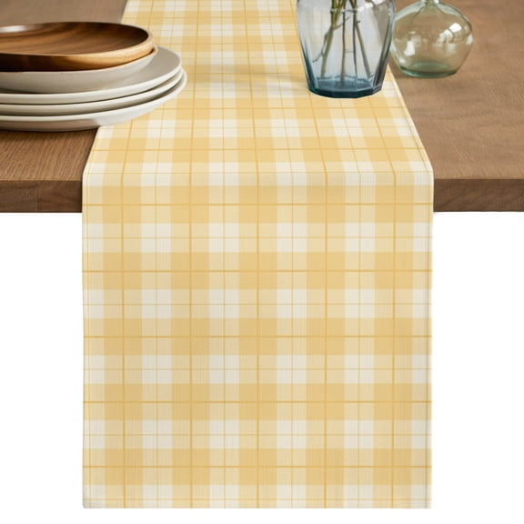 Yellow Orange Gingham Table Runner 36 Inches,Short Dining Table Runners Dresser Scarves,Farmhouse Buffalo Plaid Checkered Kitchen Coffee Tablerunner for Tabletop Party Holiday Wedding 13"x36"