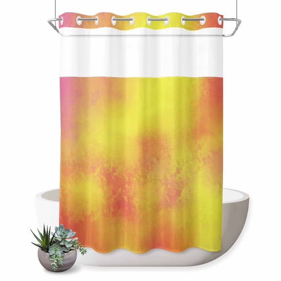 Yellow Orange Gradient No Hook Shower Curtain Watercolor Yellow Shower Curtain with See Through Top Window, Waterproof Washable Fabric Curtain for Bathroom Hotel Decor, 60Wx72L