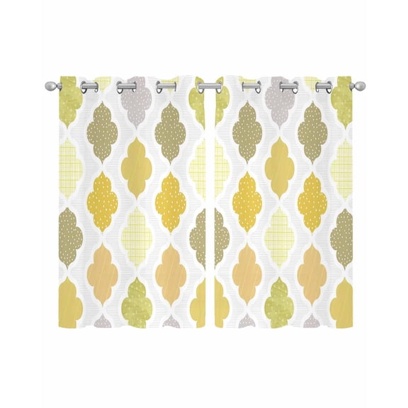 Yellow Orange Moroccan Sheer Curtains 45 Inch Length 2 Panels Set for Living Room/Bedroom, Vintage Boho Geometric Pattern Gray Kitchen Curtains Grommet Semi-Sheer Curtains Window Treatments 42"x45"x2