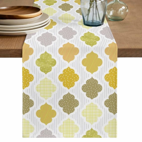 Yellow Orange Moroccan Table Runner 72 Inches, Vintage Boho Geometric Pattern Gray Bed Runner Dresser Scarves Tabletop for Indoor Outdoor Parties/Ceremony/Banquet, 14" x 72"