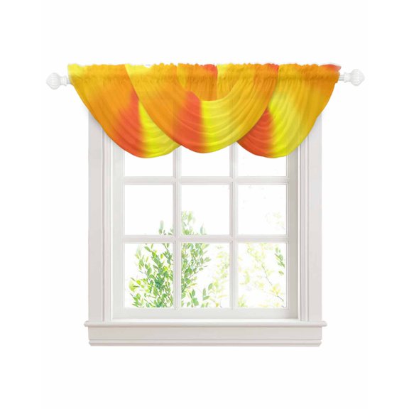 Yellow Orange Ombre Sheer Waterfall Valance Curtains for Window, Vertical Striped Gradient Modern Rod Pocket Sheer Topper Swag Curtains for Living Room, Kitchen 38.5"W x 47.2"L, 3 Panels