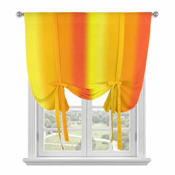 Yellow Orange Ombre Tie Up Curtains for Window, Thermal Insulated Balloon Shade Adjustable Rod Pocket Curtains Valance Panels for Kitchen Bathroom Cafe 46 x 63 Vertical Striped Gradient Modern