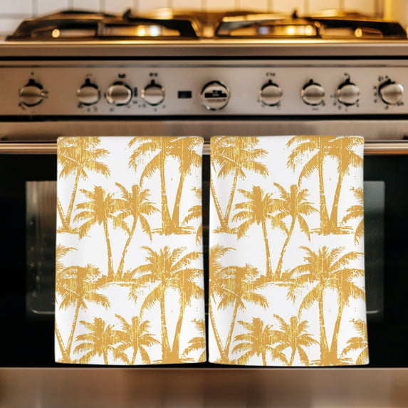 Yellow Orange Palm Tree Kitchen Towels Set of 4, Summer Tropical Tree Coastal Beach Absorbent Dish Towels for Kitchen, Microfiber Hand Towel, Quick Drying Tea Towel for Cleaning Decorative Dishcloths