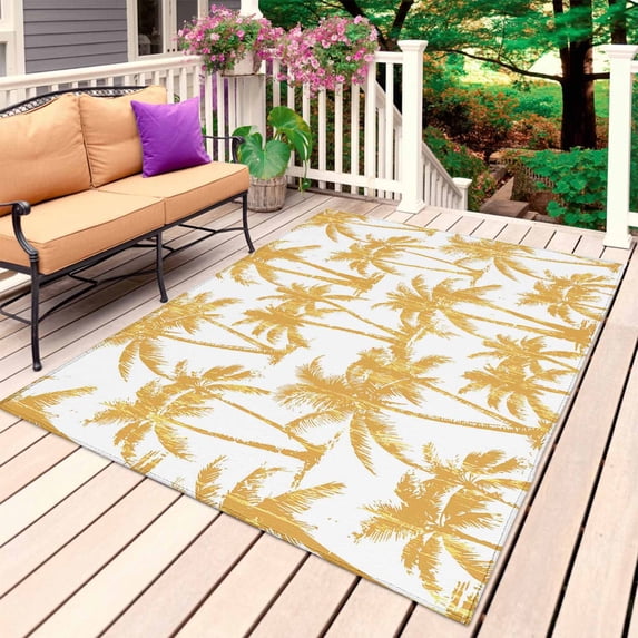 Yellow Orange Palm Tree Outdoor Rug for Patio/Deck/Porch, Non-Slip Large Area Rug 4 x 6 Ft, Summer Tropical Tree Coastal Beach Indoor Outdoor Rugs Washable Area Rugs, Camping Rug Carpet Runner