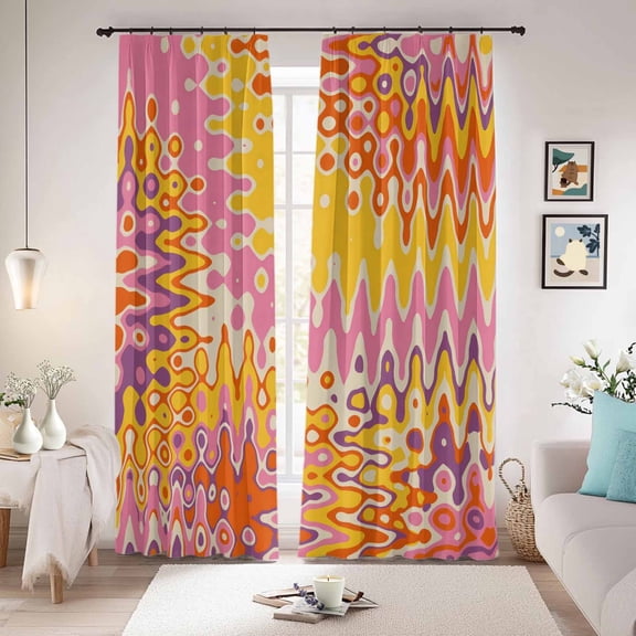 Yellow Orange Pink Blackout Curtains for Bedroom/Living Room, Pinch Pleated Black Out Curtains, Modern Funny Illusion Abstract Art Room Darkening Window Drapes with Hooks 2 Panels, 59"x70"