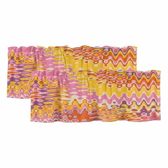 Yellow Orange Pink Valances for Windows, Modern Funny Illusion Abstract Art Light Filtering Kitchen Curtains, Rod Pocket Window Valance Curtains for Living Room Bedroom, 54" W x 18" L, 2 Panels
