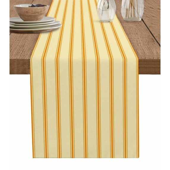 Yellow Orange Striped Burlap Cotton Table Runner 13x48 Inches Long, Farmhouse Simple Abstract Lines Farmhouse Table Runners, Outdoor Dining Tablecloths Decor for Baby Shower/Party/Wedding